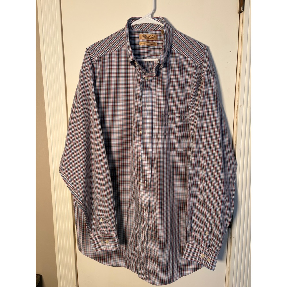 Roundtree & Yorke Gold Label Mens XLT Non-Iron Cotton Check Button Down Shirt